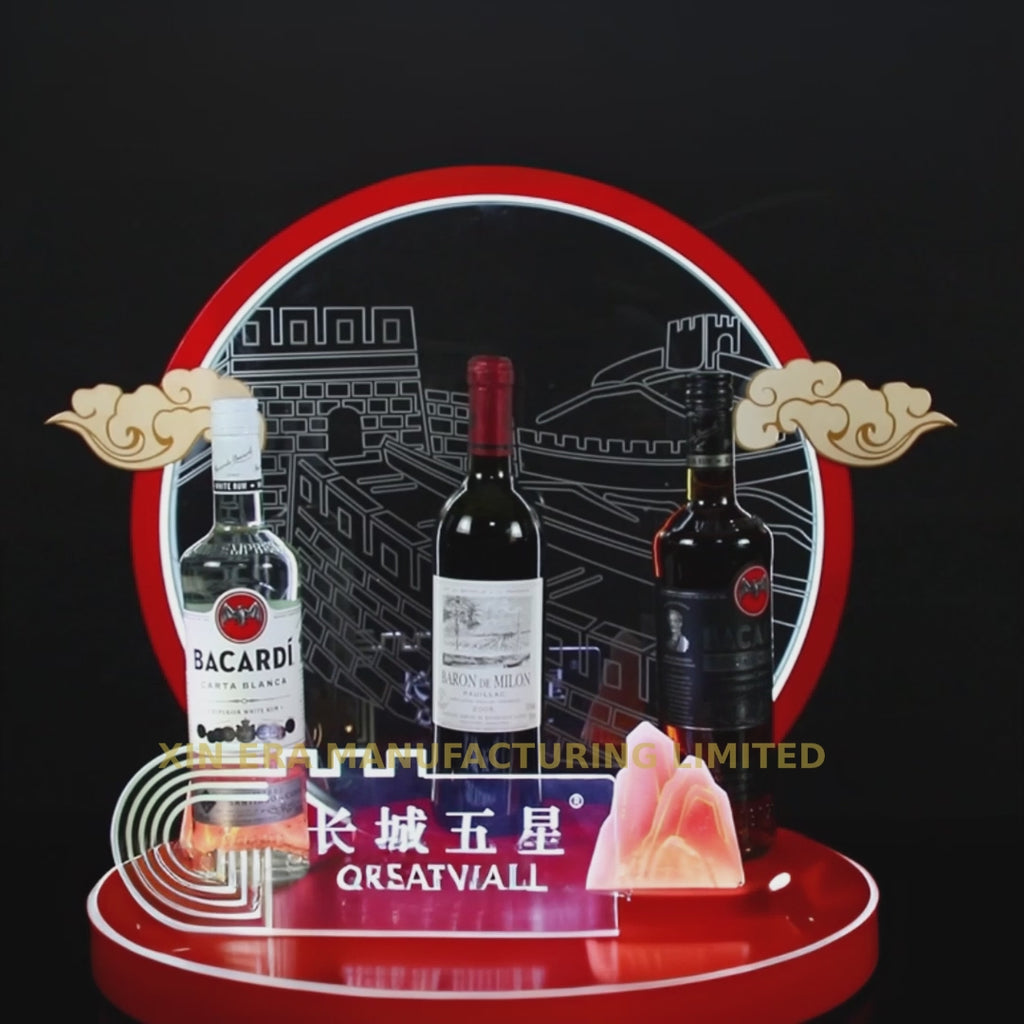 Custom Great Wall Theme LED Brand Glorifier | Luxury Acrylic Wine Display Stand