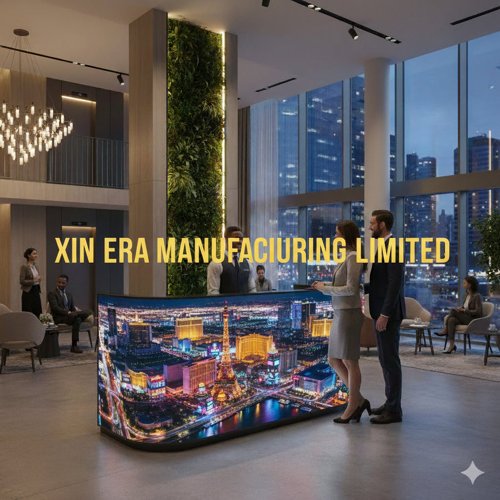 Ultra-HD P1.53 Curved LED Reception Desk - Premium 1254mm Smart Digital Front Counter